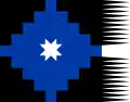 Antigua bandera mapuche con un guñelve (estrella mapuche de ocho puntas) dentro de un guemil.